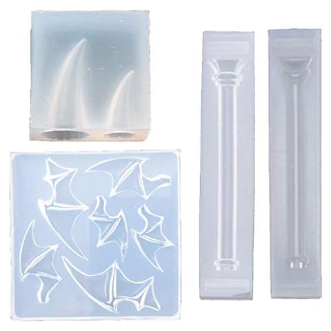 zhichy 3Pcs Magic Witch Wand Evil Wings Devil Horns Hair Clips Silicone Molds, Crystal Epoxy Resin Mold, DIY Crafts Jewelry Making Tools Cover