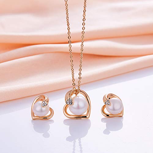 Conjunto de Joyas Mujer con Corazón, Perlas y Oro Rosa 3