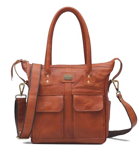Pascado leather tote shoulder satchel bag for women handbag with pockets zipper with crossbody strap - Thumbnail 4