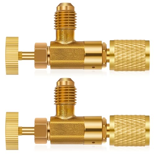 Otoolling 2 Pcs 1/4 Core Depressor Valve Large Thumb Screw Core Depressor Tool HVAC Brass Flow Control Valve for Refrigerant Low Loss Fittings Yellow