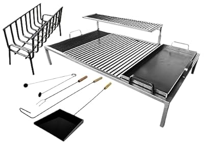 Barbecue Grill + Brasero + FREE Set Parrillero - Parrilla de hierro 2 niveles + Plancha, Asado Argentino, Argentina Grill, Gaucho (LARGE 19X40 In)