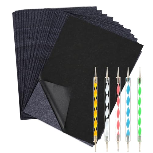 200 Hojas de Papel de Carbón Negro,A4 Papel de Calco Negro Papel Transfer con 5 Lápices de Relieve Papel de Grafito para Madera Papel Lienzo