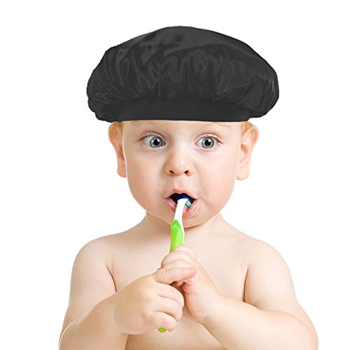 Duozan 2 Pack Kids Satin Bonnets Night Sleeping Cap Wide Band Shower Cap Bath Hats For Baby Children Toddler (Black+Wine)… #TOP1