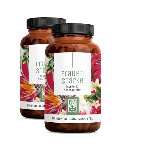 NATURTREU® Frauenstärke Myo Inositol & Mönchspfeffer hochdosiert - Vorteilsbundle 2er Paket - 90 Frauen Vitamine Kapseln mit L-Carnitin, Folsäure, B12 & Eisen - Vitex Agnus Castus, 90 Kapseln