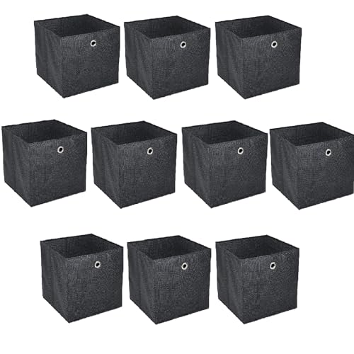 KingSaid Boîtes de Rangement Lot de 10 Cubes de Rangement 32x32x32 cm - Boîtes en Tissu Non-Tissé Pliables avec Poignées pour Vêtements (Noir)