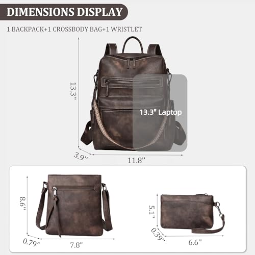 Image of Backpack Purse for Women Pu Leather Travel Backpack Fashion Designer Shoulder Bag Ladies Convertible Handbags (Light Coffee)