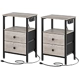 YATINEY Nightstands Set of 2, End Table with Charging Station and USB Ports, Side Tables with 2 Draw