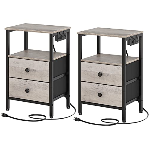 Yatiney Nightstands Set Of 2, End Table With Charging Station And Usb Ports, Side Tables With 2 Drawers And Storage Shelves, Industrial Bedside Tables For Small Spaces, Living Room Et02L2Bg #TOP4