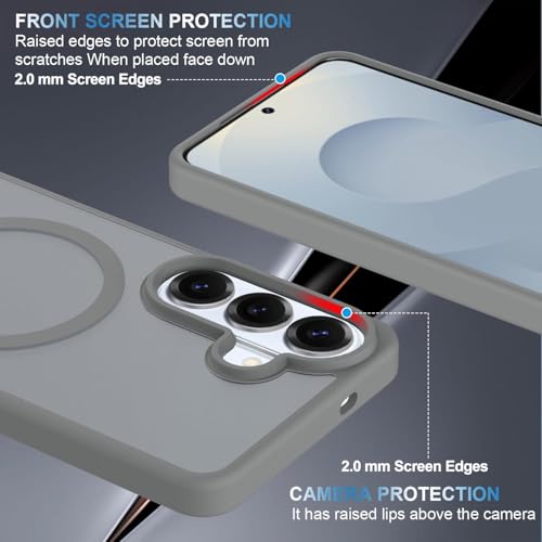 Image of Elzzi Magnetic Magsafe Case for Samsung Galaxy S26 5G Cover, Compatible with MagSafe Translucent Matte Hard PC + TPU Hybrid Back Cover, Slim Shock-Resistant Protective Case (Grey)