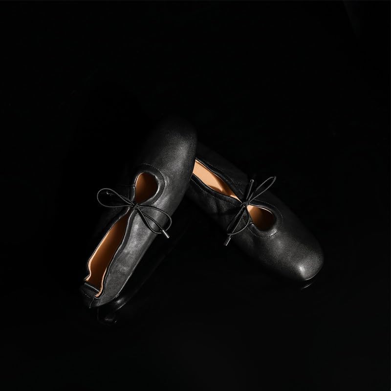 U-lite Women's Mary Jane Ballet Flats Soft Leather Lace-up Bow Comfortable Flat Shoes2