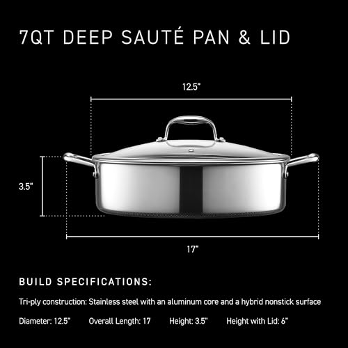 HexClad Hybrid Nonstick 7-Quart Sauté Pan with Tempered Glass Lid, Chicken Fryer, Stay-Cool Handles, Dishwasher-Friendly, Oven-Safe Up to 900°F, Induction Ready, Compatible with All Cooktops by HexClad - Image 3