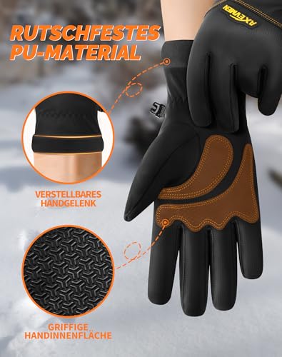 AXEVMEN Winterhandschuhe Herren Damen – Wasserdicht, Thermo Touchscreen mit Plüschfutter & Winddicht & rutschfest für Ski, Radfahren, Outdoor-Laufen und Wandern (Schwarz, M)