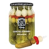 Sable & Rosenfeld Tipsy Garlic & Dill Cocktail Stirrers 16 oz Jar (Pack of 1), Hand-Packed Martini Pickles and Olive Skewers, Kosher, Gluten-Free Cocktail Garnish