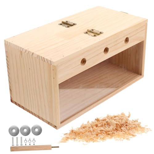 VILLFUL 透明繁殖箱 セキセイインコ巣箱 中型 鳥繁殖巣 木製パラキートアクセサリー バードハウス 鳥用寝床 簡単開閉設計 ンインコ対応