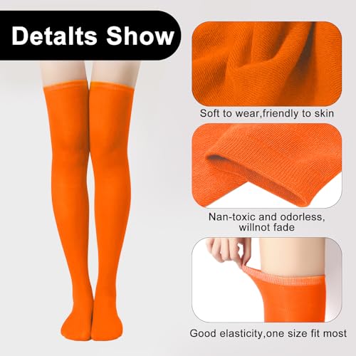 1 Pair Thigh High Socks, Cotton Soft Knee High Long Stockings Leg Warmers for Women Girls Christmas Cosplay (Orange)3