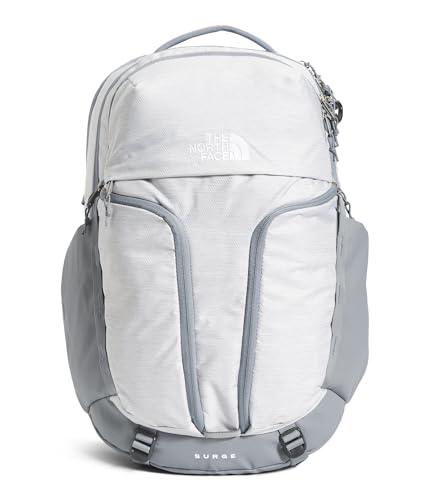 Image of The North Face Women's Surge Commuter Laptop Backpack - Everyday Travel Bag, Laptop Sleeve, Water-Repellent, TNF White Metallic Melange /Mid Grey-NPF, One Size