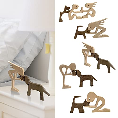 Wooden Man And Dog Statues, Handmade Wood Craft Figurine For Home Decor, Carved Creative Home Office Gift Decoration Natural Eco Friendly For Men Women(C) #TOP5