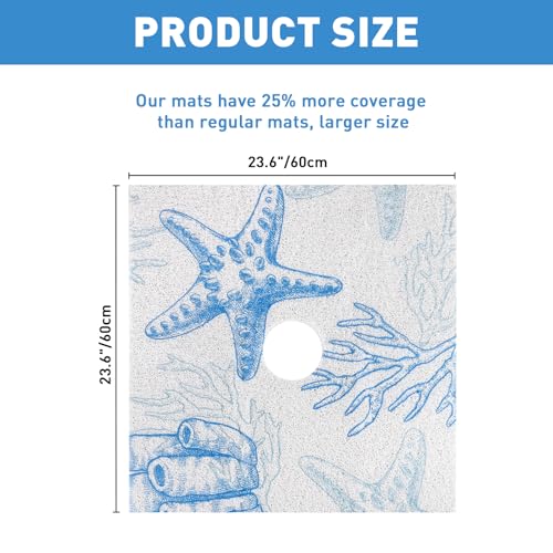 Image of Square Shower Mat Non Slip: 24 x 24 Inch Extra Large Shower Mats with Drain Hole in Middle - PVC Loofah Anti Slip Shower Floor Matt for Inside Shower