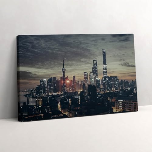 Murale d'art Panorama de Shanghai la nuit, peinture de 30x20cm
