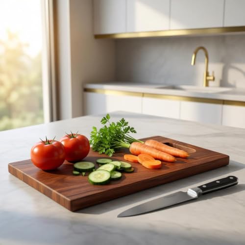 Image of Sheesham Wood Chopping Board for Kitchen, Wooden Cutting Board for Vegetables, Fruits & Meat, Thick Hardwood Serving Board- L
