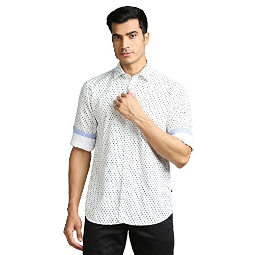 Image of Parx Men's Full Sleeve Slim Fit White Casual Shirt
