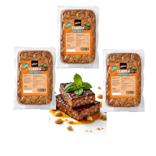 Planeo Tempeh Marninert 3x200g - Beste Qualität - Lange ungekühlt haltbar - fein gewürzt - Soja aus der EU - Planeo (3 x 200g)
