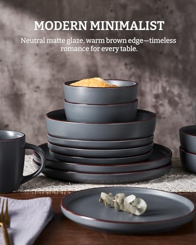 Famiware Mercury Plates and Bowls Sets, 12 Pieces Stoneware Dinnerware Sets, Dishes Set for 4, Microwave and Dishwasher Safe, Charcoal - Image 6