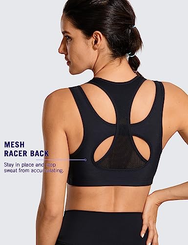 Syrokan Sports Bras For Women High Impact Mesh Full Coverage Racerback Support High Neck Wireless No Bounce Running Bra Black Xx-Large #TOP2