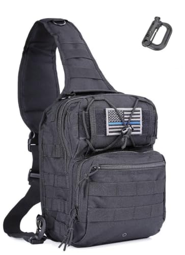 boxuan Tactical Sling Bag Pack Military Rover Shoulder Sling Backpack EDC Molle Assault Range Bags Day Pack with Tactical USA Flag Patch （Medium & Small Sizes）