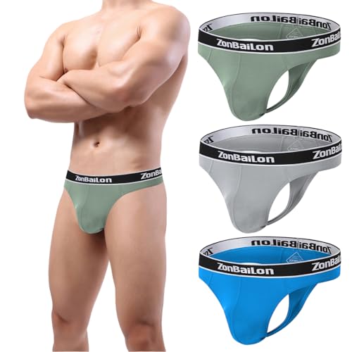 ZONBAILON Mens Sexy Low Rise Thongs G-String Men Bulge Enhancing Comfort Stretch T-Back Butt-Flaunting Male Thong Underwear