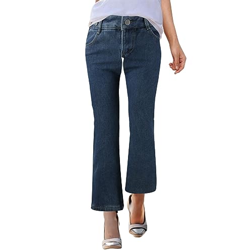 QWUVEDS-Damenhosen-Pluesch-Jeans-gerade-Beinhosen-hohe-Taille-elastisch-locker-sitzende-Weite-Beinhosen-Tumblr-Kleidung-152-Bootcut-Hose-Damen-Bootcut-Hose-Damen-Elegant-Jeans-Damen-High-Waist