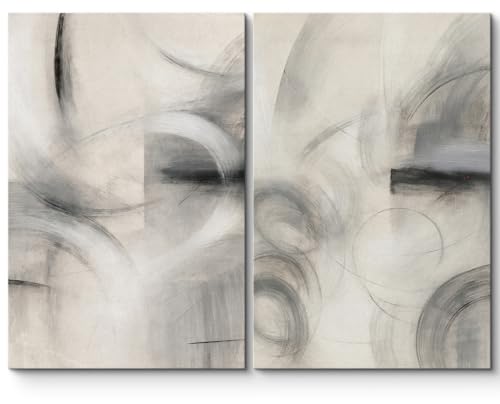 SIGNLEADER Canvas Print Wall Art Set Black and White Abstract Minimalist Swirl Line Illustrations Modern Relax/Calm Multicolor for Living Room, Bedroom, Office - 16"x24" x 2