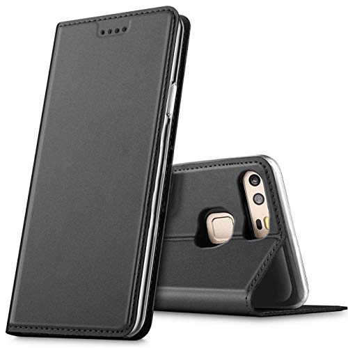 Verco Huawei P9 Cover, Custodia a Libro Pelle PU per Huawei P9 Case Booklet Protettiva [magnetica integrata], Nero