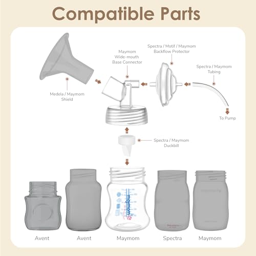Image of Maymom Pump Parts Compatible with Spectra S1 S2 9 Plus Accessories, Base Connectors, Bottles, Nipples, Dome Caps, Duckbill Valves, Backflow Protectors and Tubing, Not Original Spectra Parts