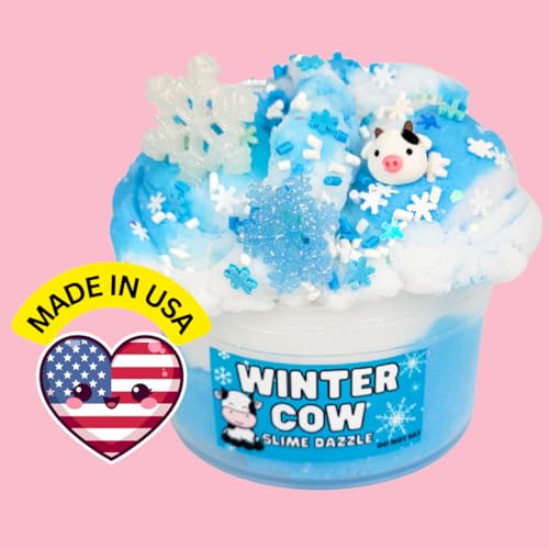 Winter Cow Cloud Slime 8 oz – White & Blue Fluffy Cloud Texture with Vanilla Marshmallow Scent – Includes Snowflake & Cow Charms – Beginner-Friendly Sensory Slime - Thumbnail 2