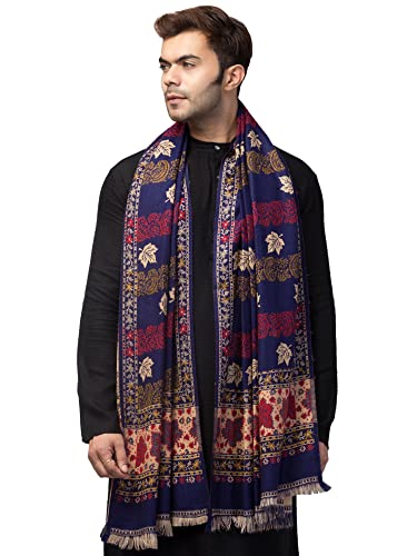 Image of tweedle Jamawar Weave,Woolen Shawl /Stole /Lohi for Men, Reversible Chinar Patta Design Shawl (40 x 80 inches)
