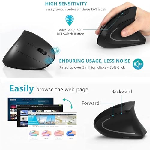 GR Deals Ergonomic Wireless Vertical Mouse, 1600 DPI, Black - Image 5