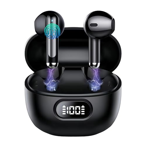 Bluetooth Earbuds Wireless 5.3 LED Display Headphones with ENC Mic,40H Bluetooth Earphones in Ear Deep Bass Stereo Sound,Mini Ear Buds IP6 Waterproof,Touch Control for Work Sport