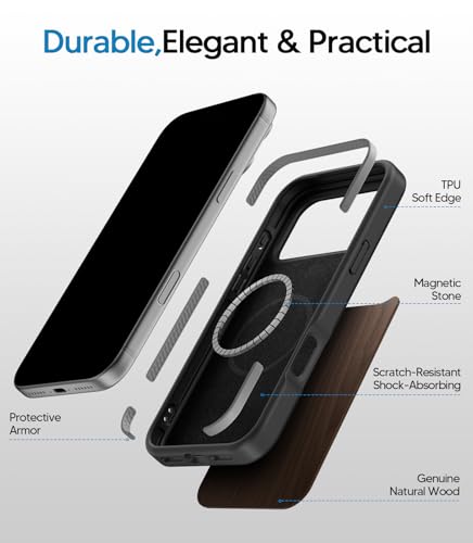 HelloDeere for iPhone 17 Pro Max Case, Camera Control, Compatible with MagSafe, Shockproof Military-Grade Protection, Wireless Charging Friendly, Magnetic Phone Case for iPhone 17 Pro Max, Walnut Wood — view 5