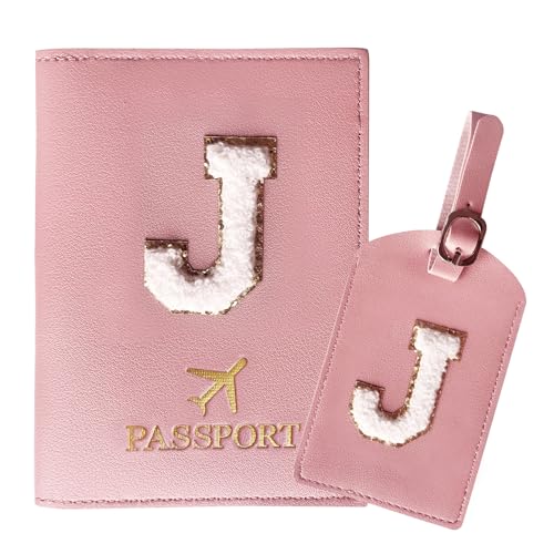 ZVRSUA Juego de soporte para pasaporte y etiqueta de equipaje con parche de letra, piel sintética duradera, regalo de accesorios de equipaje de viaje personalizados, muy lindo para mujeres