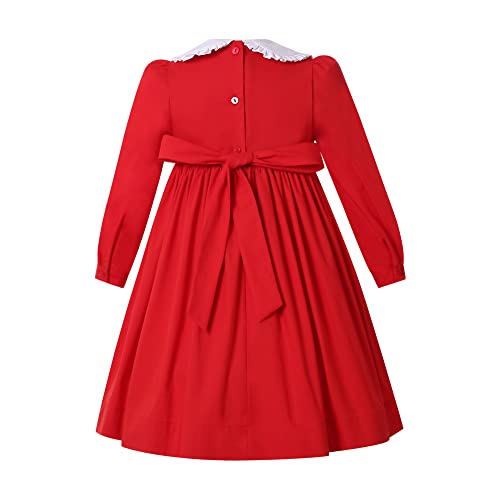 Girls Winter Christmas Red Long Sleeve Smocked Dresses Kids Teen Cute Embroidery Casual Smocking Clothes2