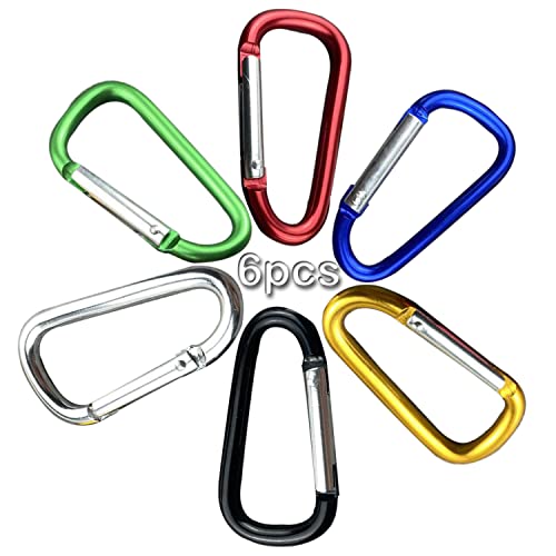 Aeibun Carabiner Clip Keychain D Ring - 3 inches Aluminum Caribiniers 6 Pack - Medium Carabiner Key Clips Hook for Belt,Water Bottle,Backpack,Flag,Dog Lesh(D Shape Round Multi)