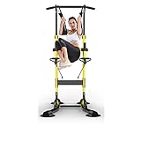 Bewinch Power Tower, Dip Station,Klimmzugstange, Multifunktionales Heimtrainer, Vertikaler Krafttrainer Für Dips, Knieheben, Klimmzüge, Liegestütze, Training, Fitness,Gelb