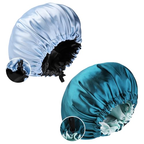 Tracompan Satin-Schlafhaube Hellblau Türkis Doppellagig