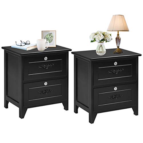 Giantex End Table Wooden W/ 2 Locking Drawers and Handles for Storage