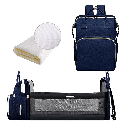 ZIROXI Con Cuna Mochila Carro Bebe, Mochila Bebé Con Cuna Desplegable Bolsa Maternidad Hospital Conexión Usb Baby Bag Mochila Bebé Unisex Gran Capacidad,NavyBlue