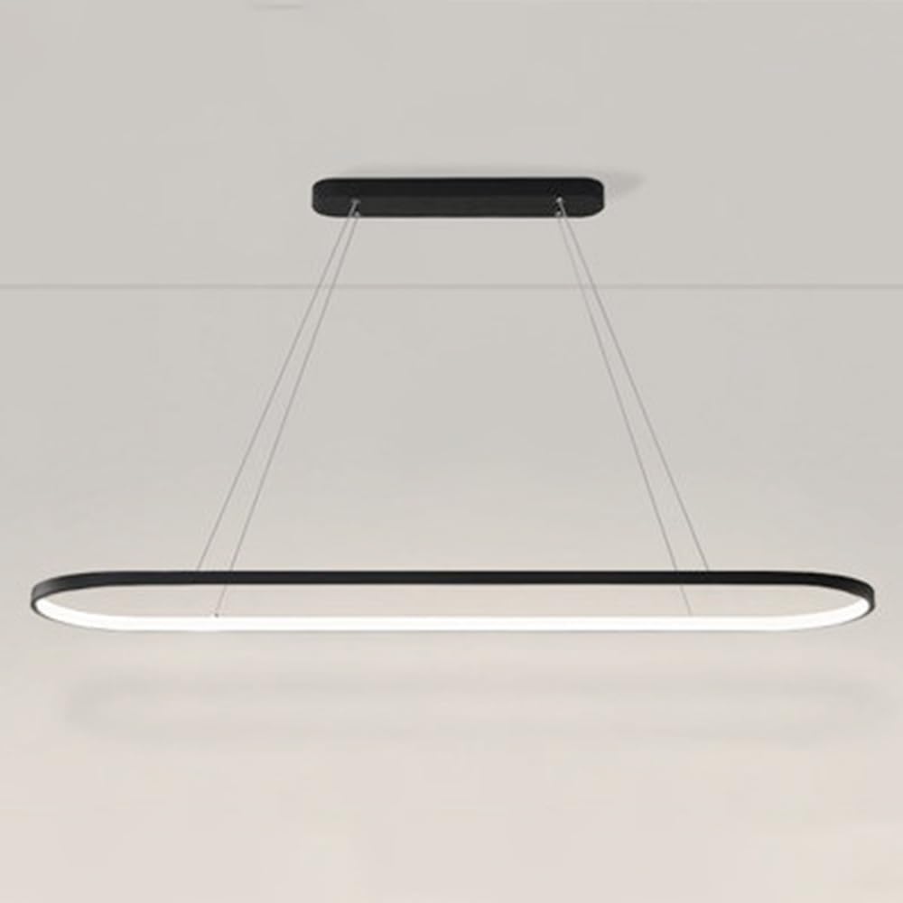 Led Long Strip Chandelier Ring Shape Metal Pendant Light, Modern Simple Adjustable Height Hanging Light, Dining Room Bar Kitchen Island Living Room Ceiling Hanging Lights,Black-70c,3 color t