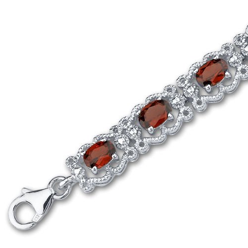 Peora 8.50 Carats Garnet Tennis Bracelet For Women 925 Sterling Silver, Natural Gemstone Birthstone, Oval Shape 6X4Mm, 7 1/4 Inch Length #TOP1