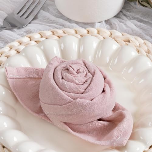 Image of MLMC 8 Pack Pink Cloth Napkins Rustic Washable Cotton Linen Napkins Set of 8 Dusty Pink 17 inchx17 inch Reusable Dinner Napkins Cloth for Wedding Bridal Shower Reception