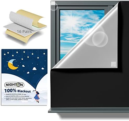 NIGHTON Portable Blackout Curtains 71"×57" Strong Hook and Loop Tape Strips with Adhesive,Blackout Shades That can be Cut,100% Blackout Material Blackout Blinds for Baby Nursery or Travel Use-Black